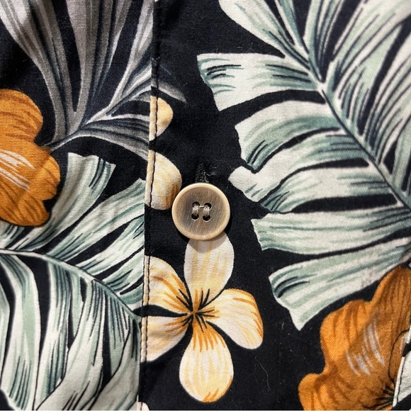 Op Black Hawaiian Floral Button-Up Shirt Cotton - Picture 4 of 9